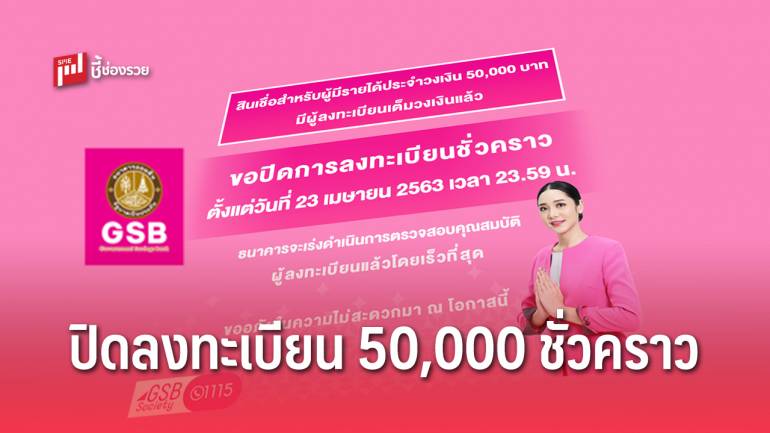 ออมสิน ปิดลงทะเบียนเงินกู้ฉุกเฉินเฉพาะ วงเงิน 50,000 บาท พบ 7 วัน มีผู้ยื่นกู้เต็มวงเงินแล้ว