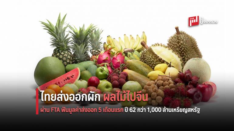 ไทยส่งออกผักผลไม้ผ่าน FTA ฟันมูลค่าส่งออก 5 เดือนแรกปี 62 กว่า 1,000 ล้านเหรียญสหรัฐ