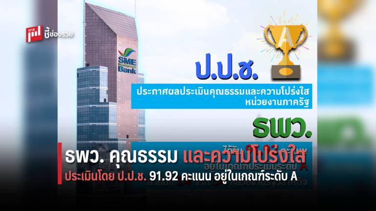 ธพว. ได้รับ 91.92 คะแนน อยู่ในเกณฑ์ระดับ A ประเมินคุณธรรมและความโปร่งใส