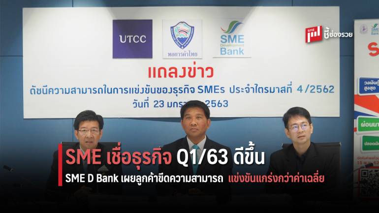 ม.หอการค้า ชี้ SME เชื่อสถานการณ์ธุรกิจ Q1/63 ปรับดีขึ้น เผยลูกค้า SME D Bank ขีดความสามารถแข่งขันแกร่งกว่าค่าเฉลี่ย