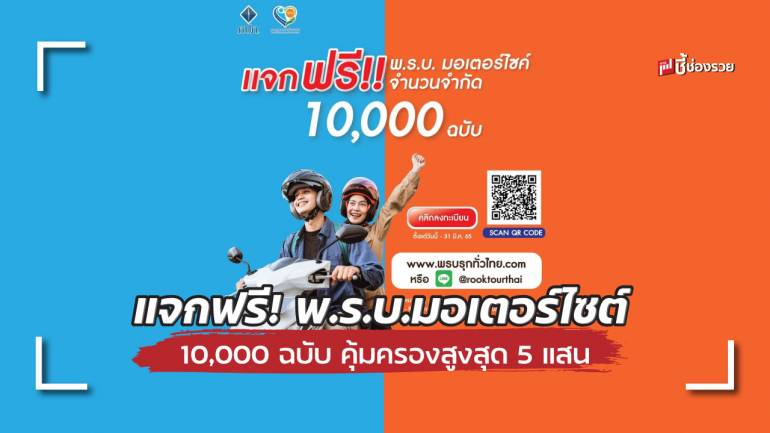 แจกฟรี! พ.ร.บ.ประกันภัยมอเตอร์ไซต์ 10,000 ฉบับ คุ้มครองสูงสุด 500,000 บาท ลงทะเบียนออนไลน์ถึง 31 มี.ค.นี้