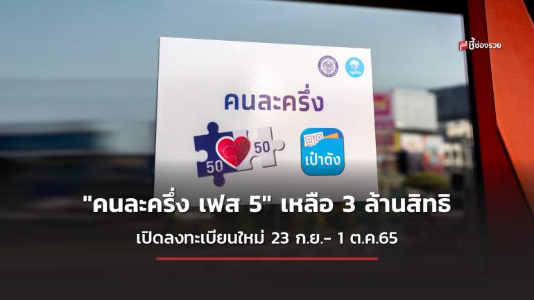 เตรียมเปิดลงทะเบียนใหม่ “คนละครึ่ง เฟส 5” เหลือ 3 ล้านสิทธิ เริ่ม 23 ก.ย.- 1 ต.ค.65