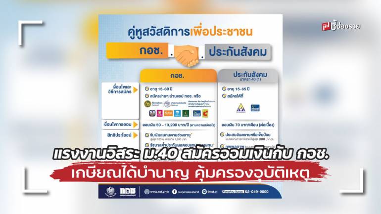 รัฐฯ ชวนแรงงานอิสระ ม.40 สมัครออมเงินกับ กอช. เกษียณได้บำนาญ คุ้มครองอุบัติเหตุ