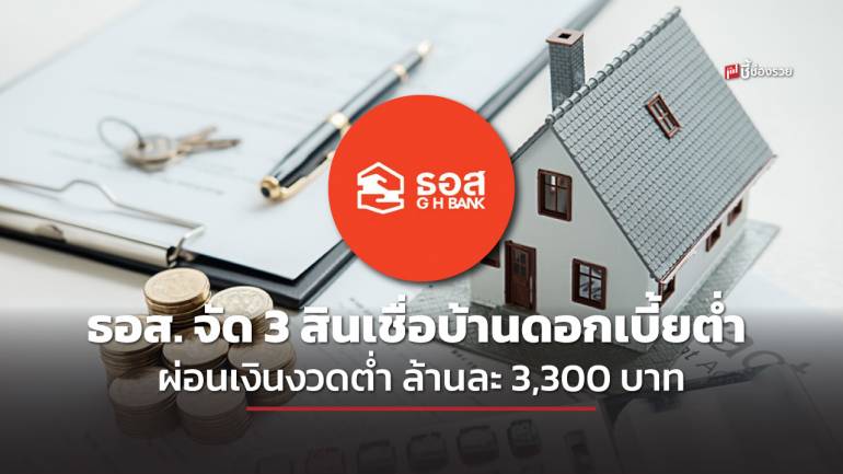 ธอส. เตรียมกรอบวงเงิน 45,000 ล้านบาท จัดทำ 3 สินเชื่อบ้านอัตราดอกเบี้ยต่ำเริ่มต้น 0% 3 เดือนแรก ผ่อนชำระเงินงวดต่ำ ล้านละ 3,300 บาท