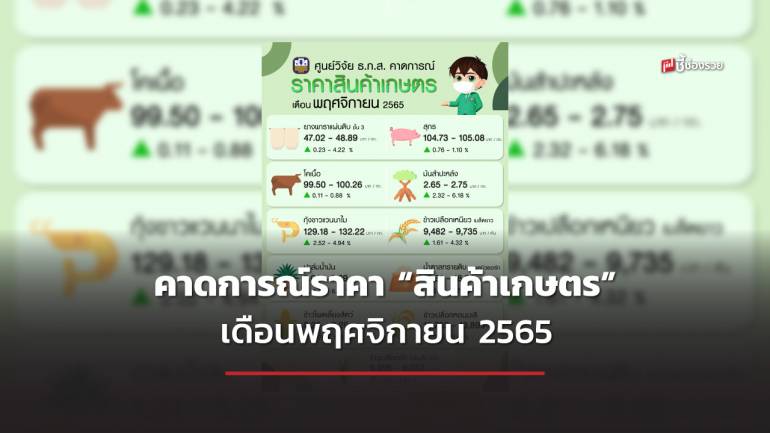 ศูนย์วิจัย ธ.ก.ส. คาดการณ์ราคา “สินค้าเกษตร” เดือนพฤศจิกายน 2565